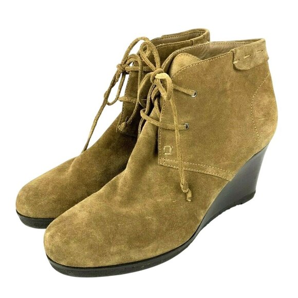 Via Spiga Womens Tan Suede Lace-Up Wedge Heel Booties Size 9.5 - Picture 1 of 12